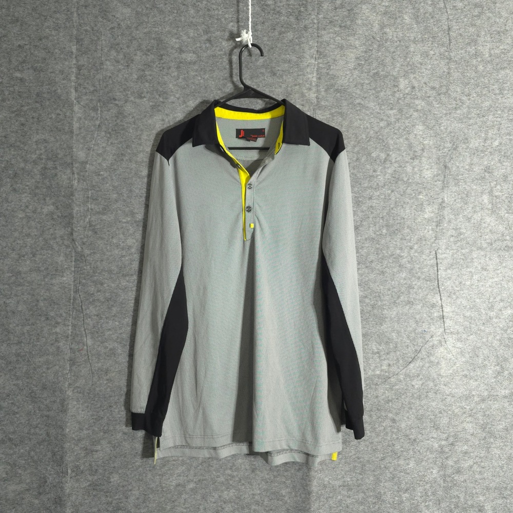 Jamie Sadock Golf Polo Shirt Mens M Long Sleeve Gray Black Button Up Performance